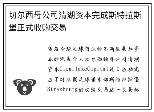 切尔西母公司清湖资本完成斯特拉斯堡正式收购交易 切尔西母公司清湖资本完成斯特拉斯堡正式收购交易